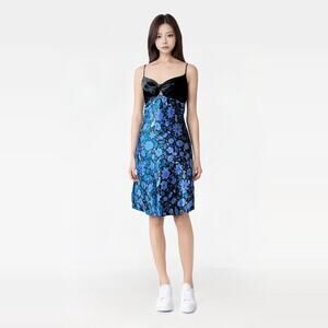 Vintage Slip Dress Medium Y2K Satin Mini Dress Black Floral